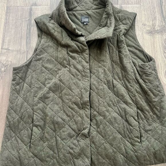 Eileen Fisher Women's Quilted Vest Olive Green‎ Size XL - Picture 1 of 4